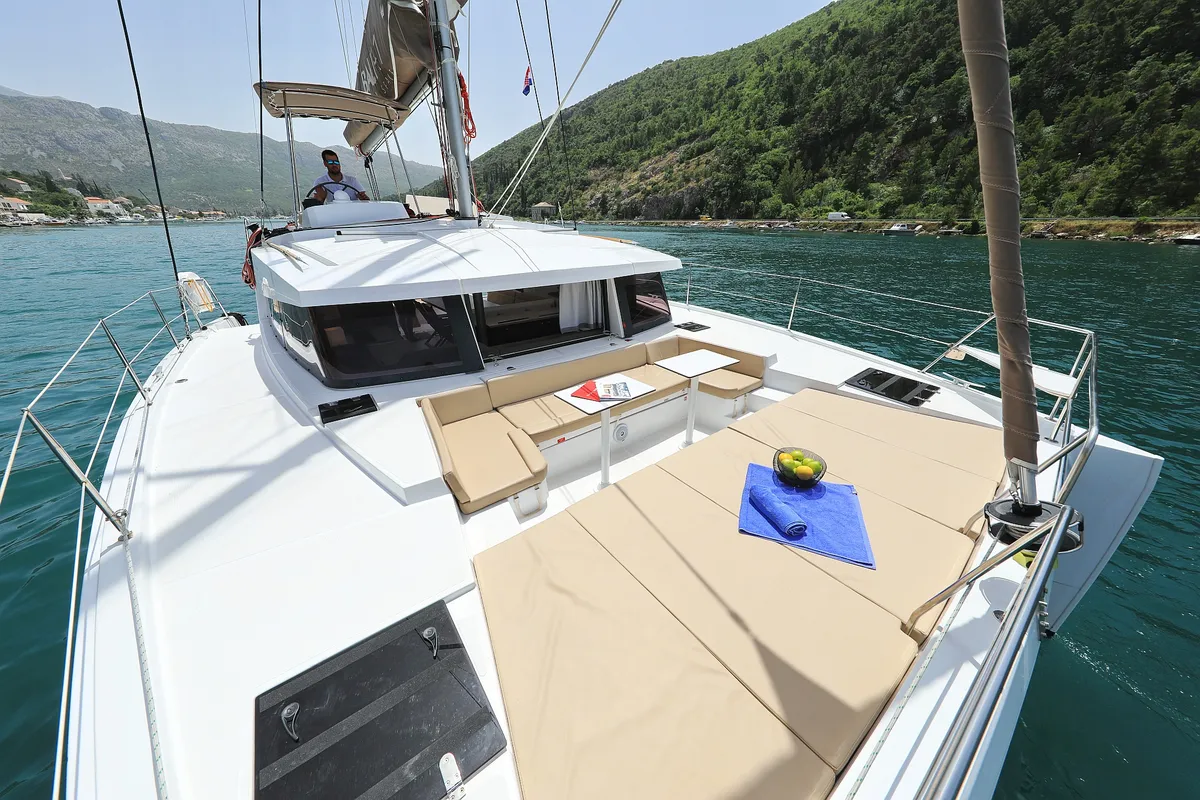 Deck of Avaler, a Bali 4.1 catamaran at Dubrovnik, Croatia