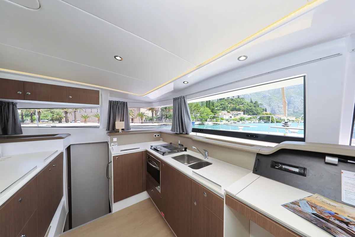 Galley of Avaler, a Bali 4.1 catamaran at Dubrovnik, Croatia