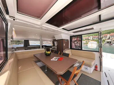 Salon of Avaler, a Bali 4.1 catamaran at Dubrovnik, Croatia