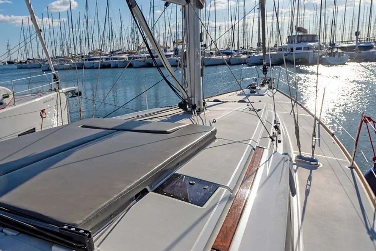 Deck of Promise, a Jeanneau Sun Odyssey 509 sailboat at Athens, Greece