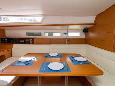 Cockpit of Promise, a Jeanneau Sun Odyssey 509 sailboat at Athens, Greece