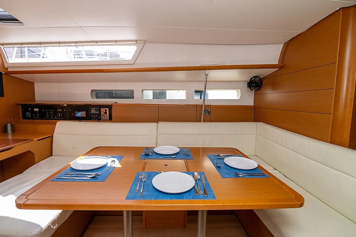 Cockpit of Promise, a Jeanneau Sun Odyssey 509 sailboat at Athens, Greece