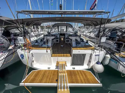 Cockpit of Naos, a Bavaria C46 sailboat at Grad Pula, Croatia