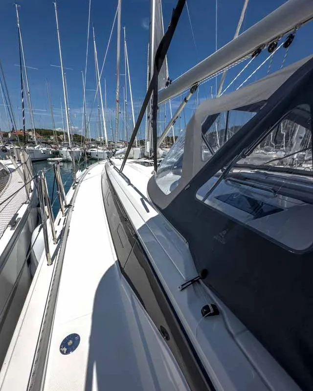 Deck of Naos, a Bavaria C46 sailboat at Grad Pula, Croatia