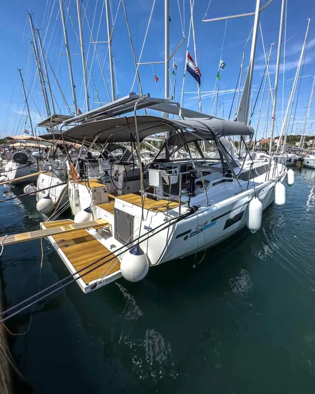 Exterior view of Naos, a Bavaria C46 sailboat at Grad Pula, Croatia