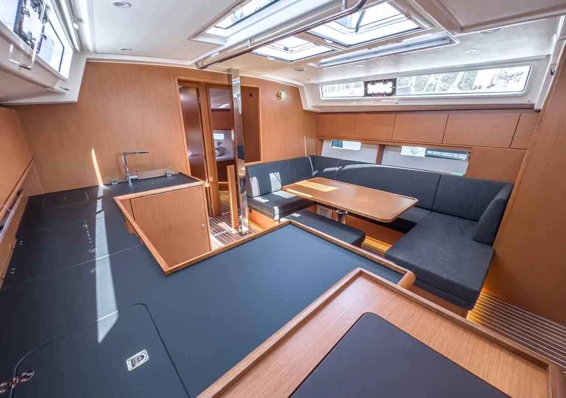 Salon of Naos, a Bavaria C46 sailboat at Grad Pula, Croatia