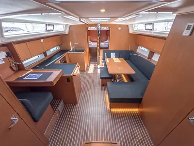 Salon of Naos, a Bavaria C46 sailboat at Grad Pula, Croatia