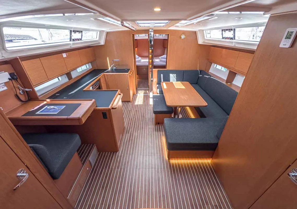 Salon of Naos, a Bavaria C46 sailboat at Grad Pula, Croatia