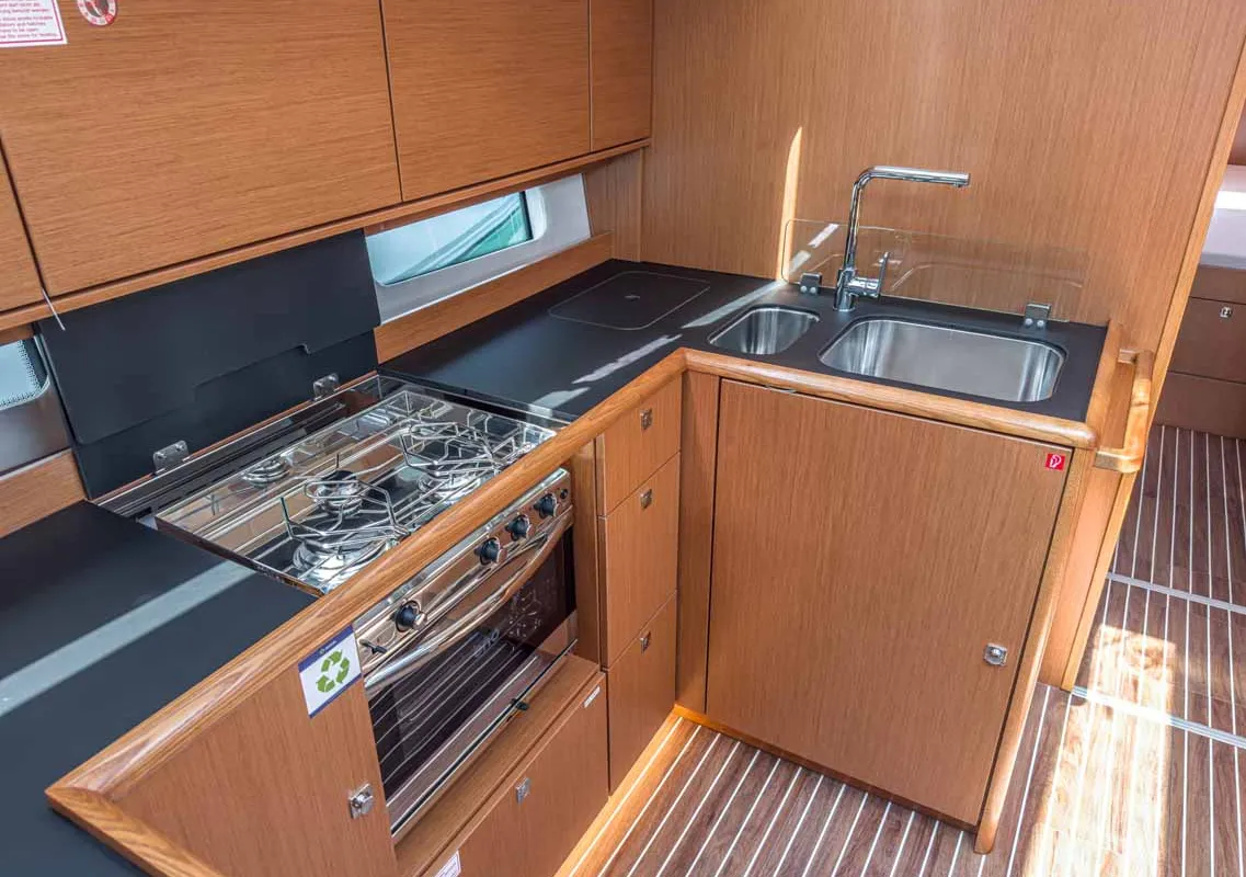 Galley of Naos, a Bavaria C46 sailboat at Grad Pula, Croatia