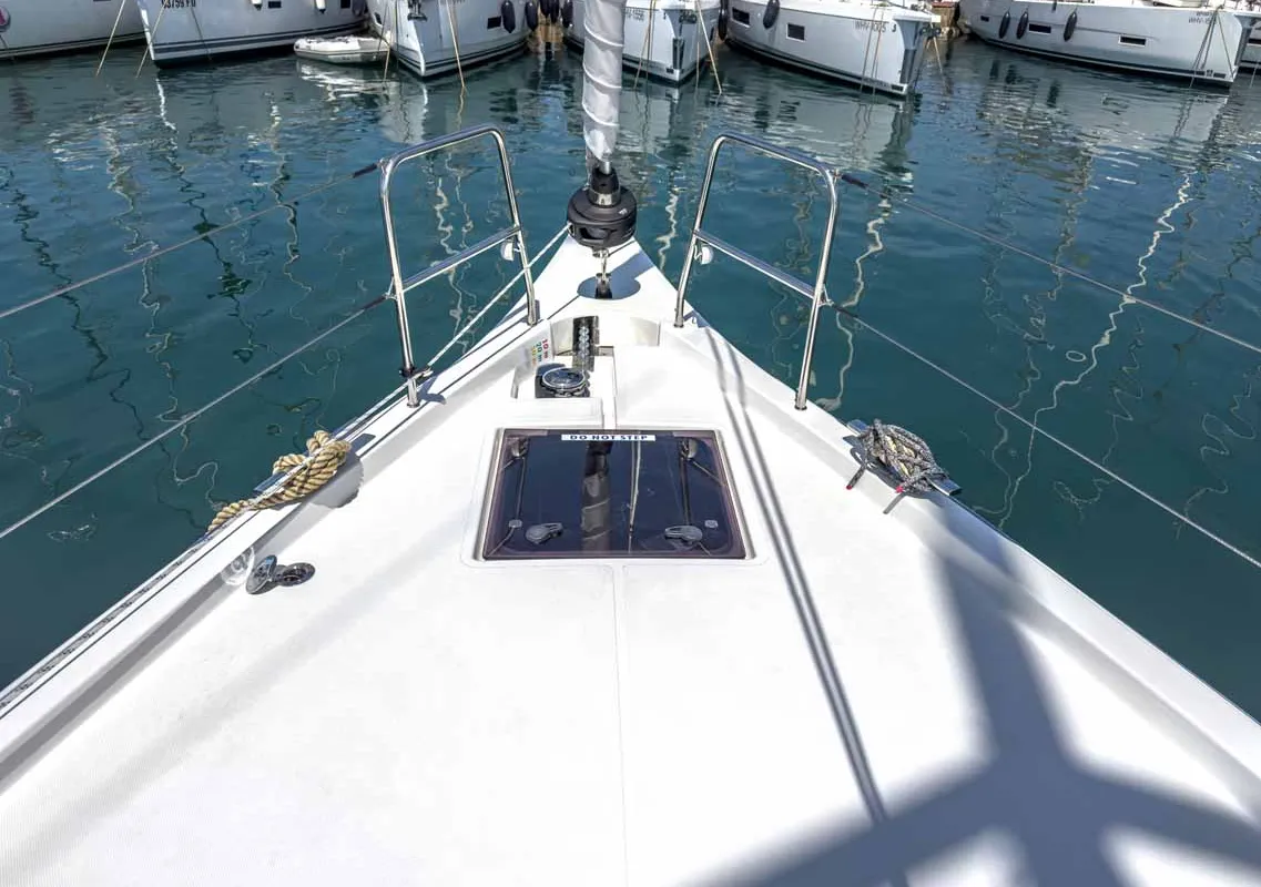 Deck of Naos, a Bavaria C46 sailboat at Grad Pula, Croatia