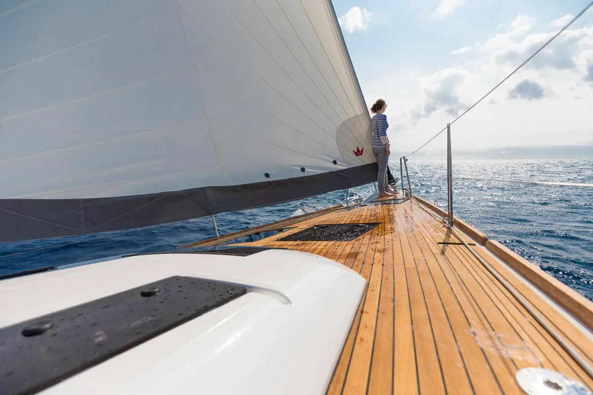 Deck of Eurus, a Dufour 520 GL sailboat at Primošten, Croatia