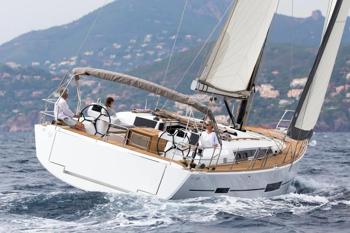 Exterior view of Eurus, a Dufour 520 GL sailboat at Primošten, Croatia
