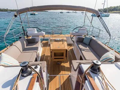 Deck of Eurus, a Dufour 520 GL sailboat at Primošten, Croatia