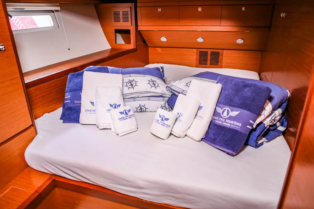 Cabin on Eurus, a Dufour 520 GL sailboat at Primošten, Croatia