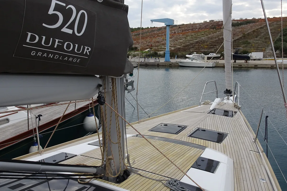 Exterior view of Eurus, a Dufour 520 GL sailboat at Primošten, Croatia