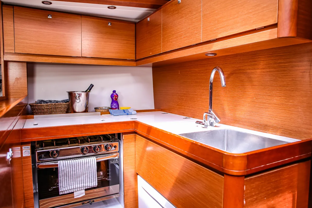 Galley of Eurus, a Dufour 520 GL sailboat at Primošten, Croatia