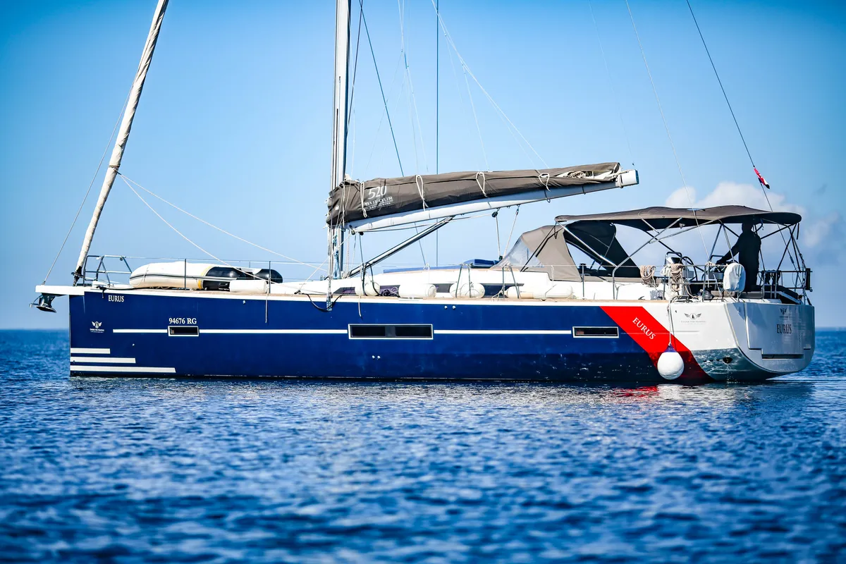 Exterior view of Eurus, a Dufour 520 GL sailboat at Primošten, Croatia