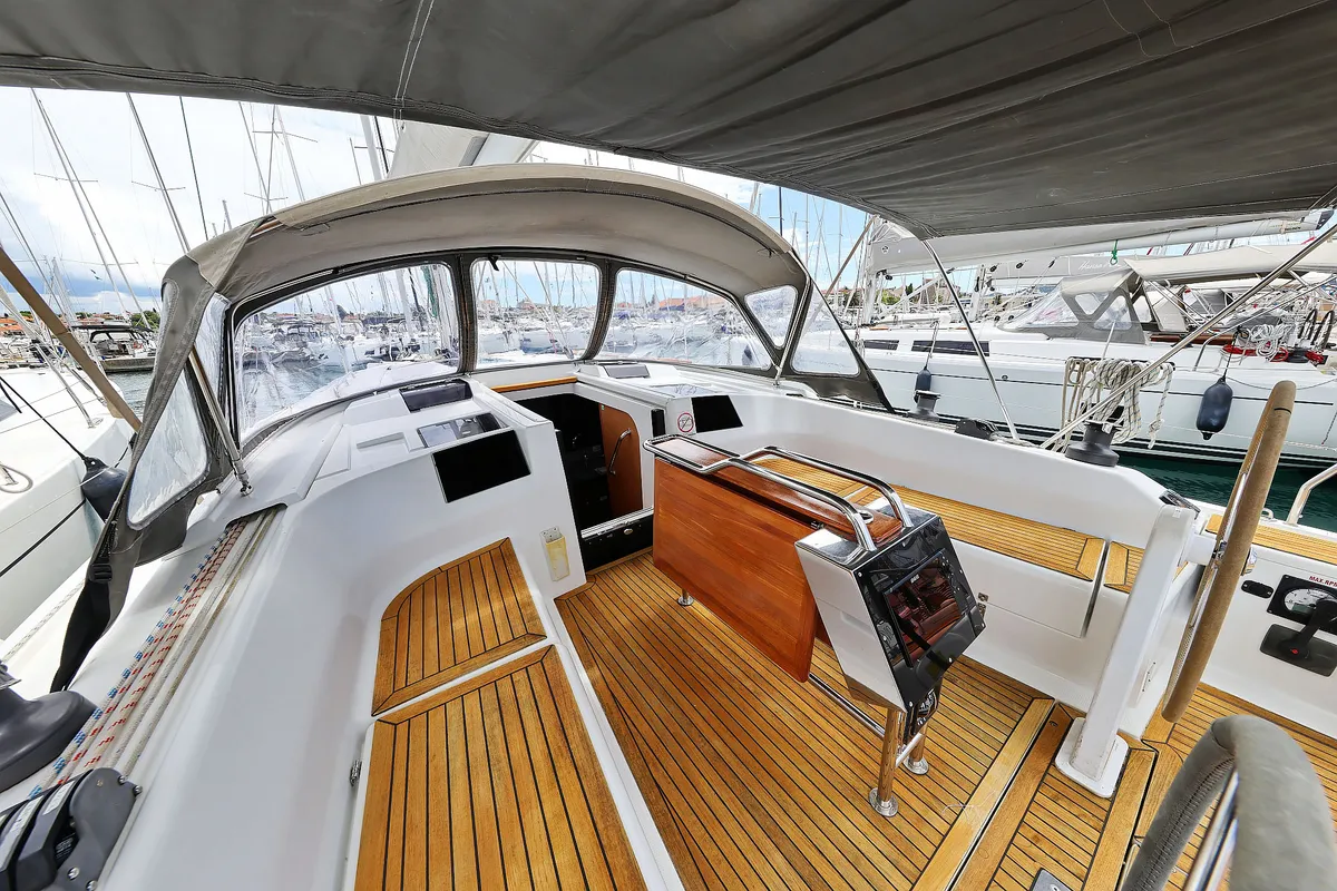 Cockpit of Natali, a Hanse 415 sailboat at Grad Biograd na Moru, Croatia