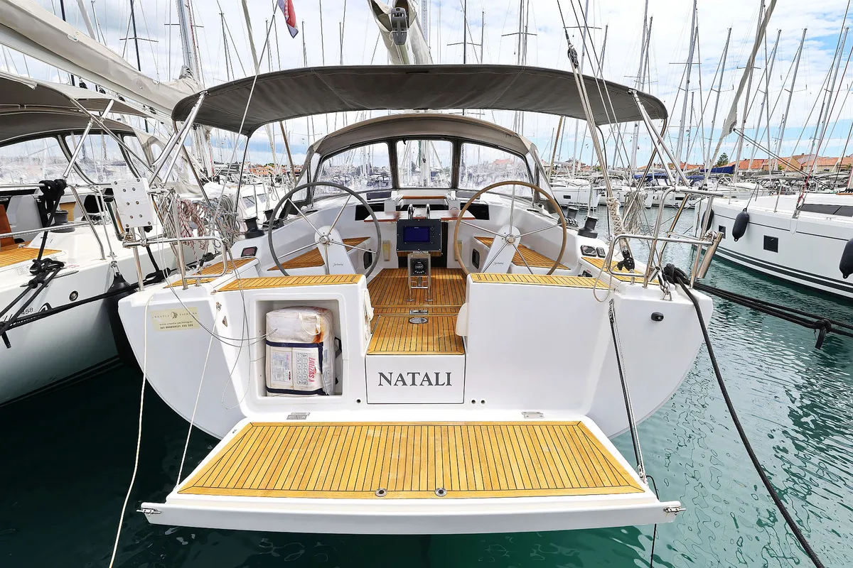 Exterior view of Natali, a Hanse 415 sailboat at Grad Biograd na Moru, Croatia