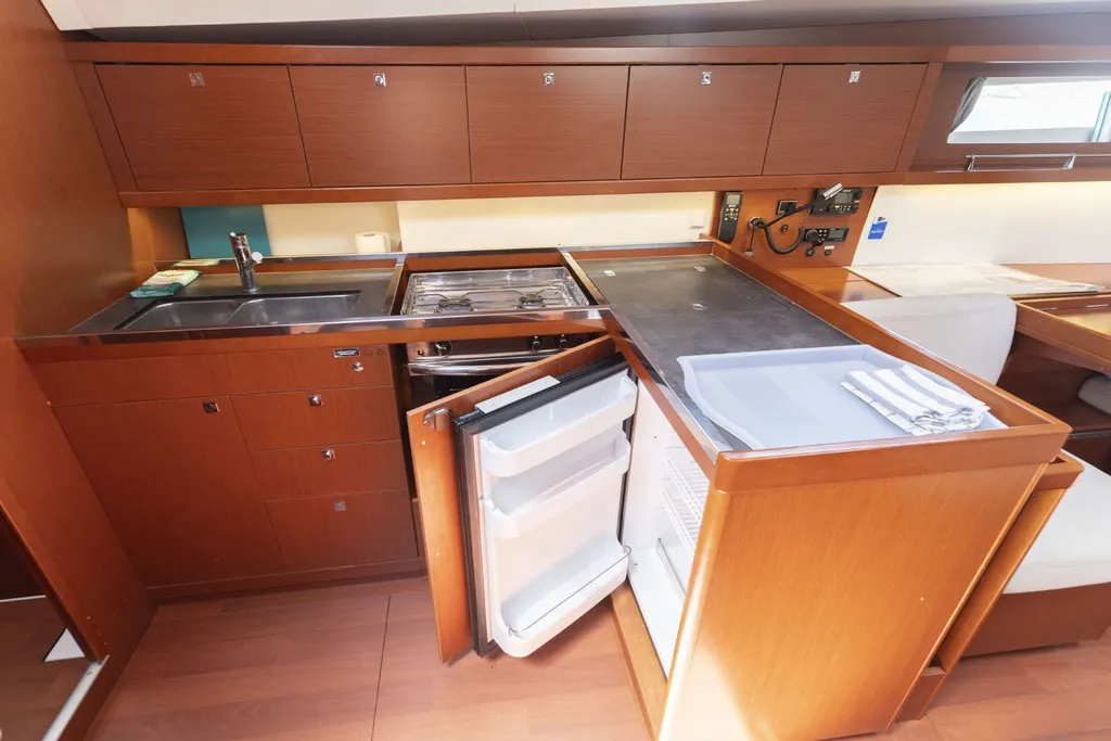 Galley of Avalon, a Beneteau Oceanis 45 sailboat at Port de Pollença, Spain