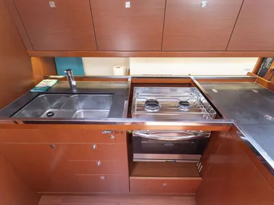 Galley of Avalon, a Beneteau Oceanis 45 sailboat at Port de Pollença, Spain