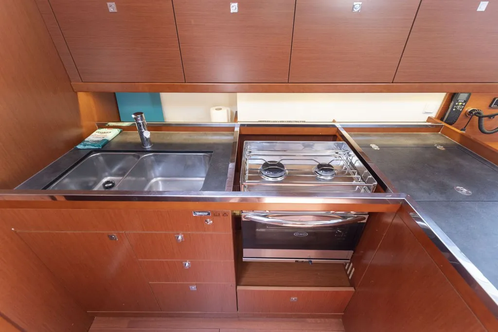 Galley of Avalon, a Beneteau Oceanis 45 sailboat at Port de Pollença, Spain