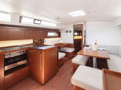 Salon of Avalon, a Beneteau Oceanis 45 sailboat at Port de Pollença, Spain