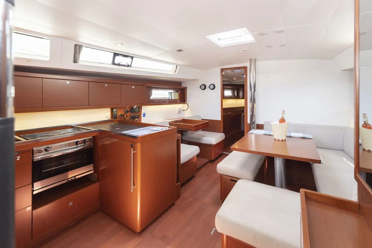 Salon of Avalon, a Beneteau Oceanis 45 sailboat at Port de Pollença, Spain