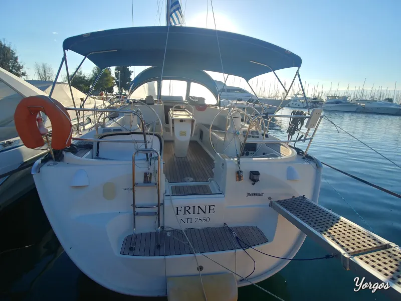 Deck of Frine, a Jeanneau Sun Odyssey 43 sailboat at Monastiri Bay