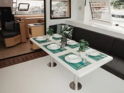 Salon of Untethered, a Nautitech 40 Open catamaran at Parham Town, British Virgin Islands
