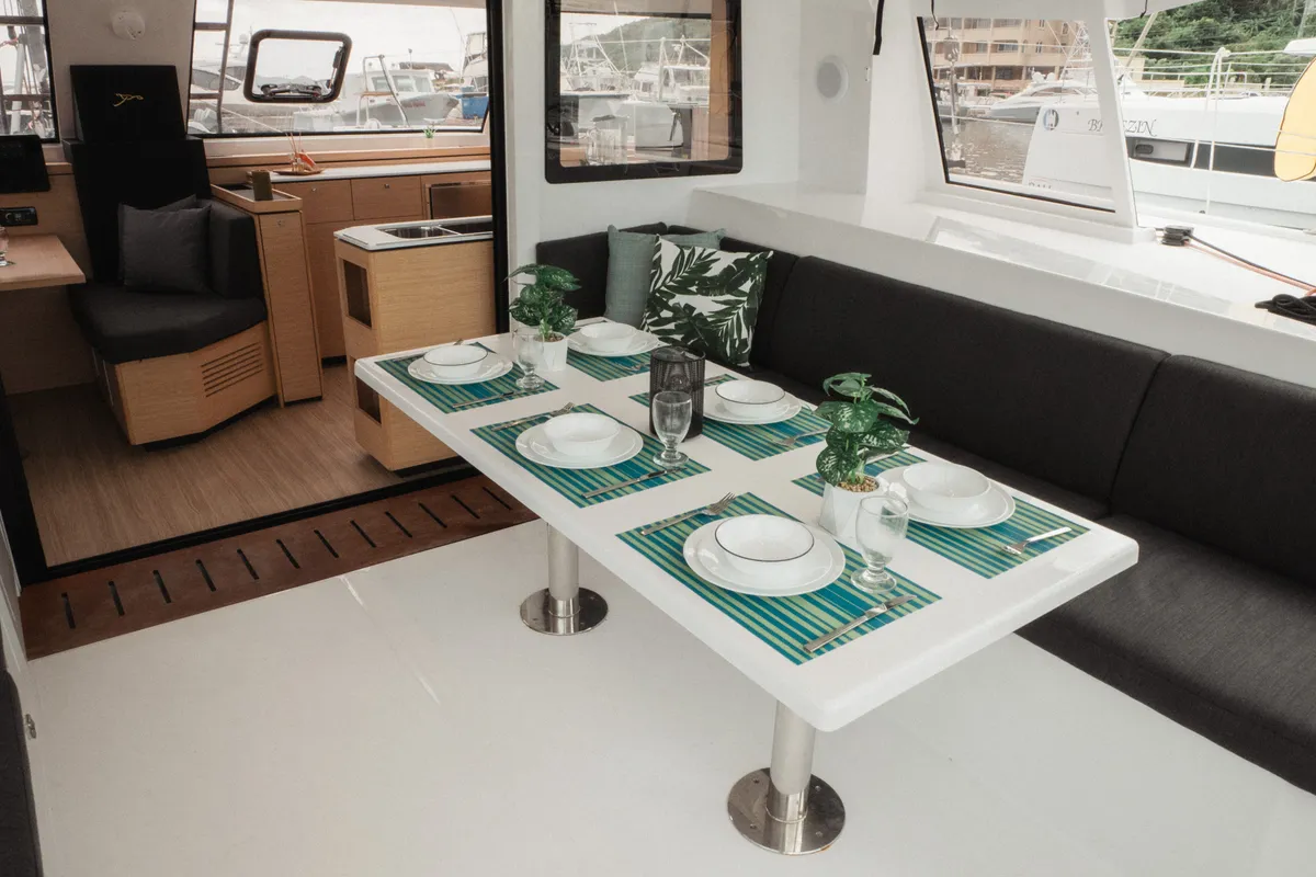 Salon of Untethered, a Nautitech 40 Open catamaran at Parham Town, British Virgin Islands