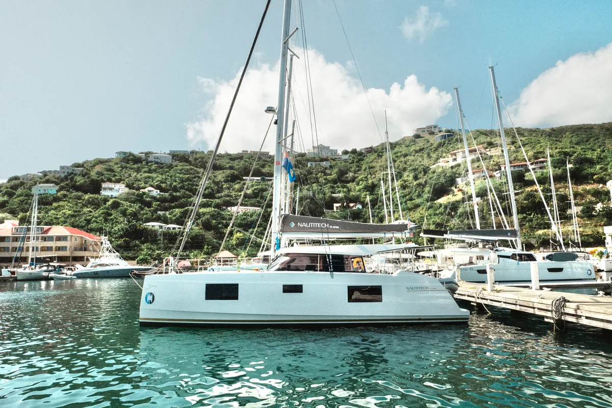 Exterior view of Untethered, a Nautitech 40 Open catamaran at Parham Town, British Virgin Islands