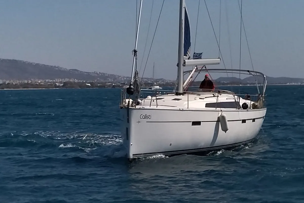Exterior view of Callisti, a Bavaria Cruiser 51 sailboat at Kos, Greece