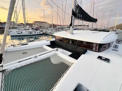 Deck of Salty Love, a Lagoon 450 Sport catamaran at Municipal Unit of Lefkada, Greece