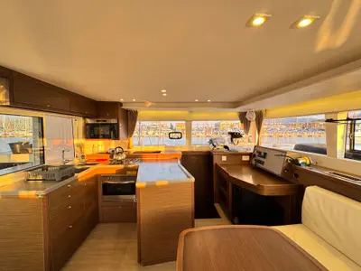 Galley of Salty Love, a Lagoon 450 Sport catamaran at Municipal Unit of Lefkada, Greece
