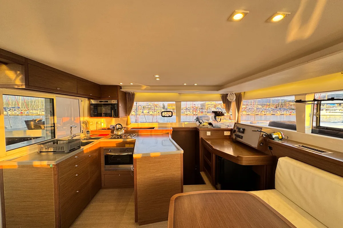 Galley of Salty Love, a Lagoon 450 Sport catamaran at Municipal Unit of Lefkada, Greece