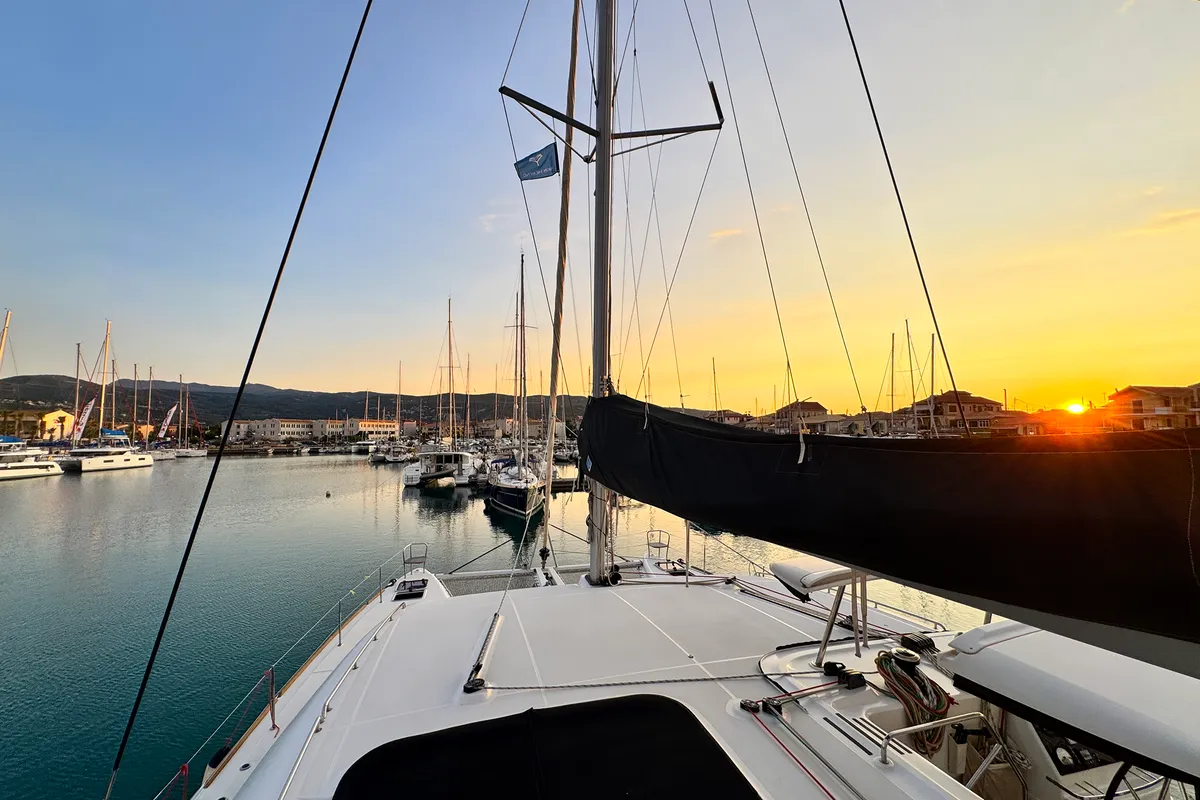 Deck of Salty Love, a Lagoon 450 Sport catamaran at Municipal Unit of Lefkada, Greece