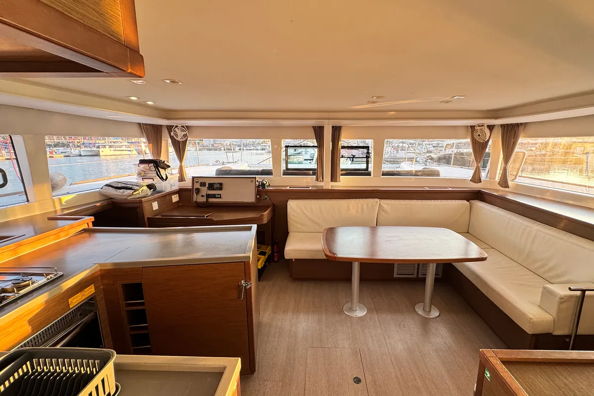Salon of Salty Love, a Lagoon 450 Sport catamaran at Municipal Unit of Lefkada, Greece