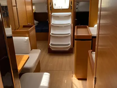 Salon of Alboran Caipiroska, a Jeanneau Sun Odyssey 440 sailboat at es Jonquet, Spain