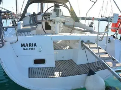 Deck of Maria, a Beneteau Oceanis 37 sailboat at Municipal Unit of Palairos, Greece