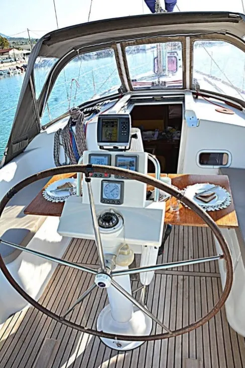 Cockpit of Maria, a Beneteau Oceanis 37 sailboat at Municipal Unit of Palairos, Greece
