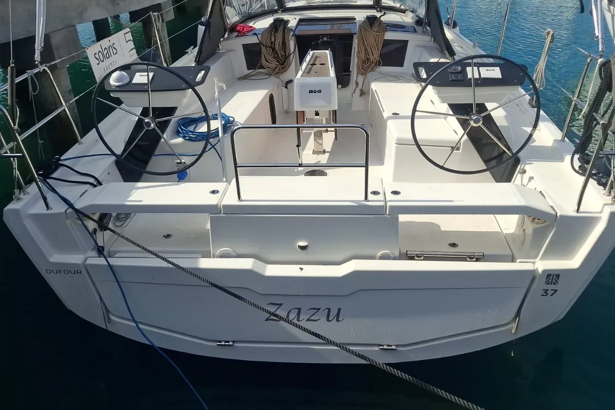 Deck of Zazu, a Dufour 37 sailboat at Tonnarella, Italy