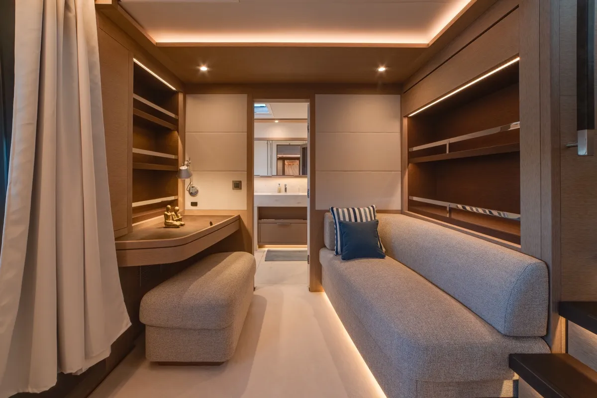Cabin on Zenit, a Lagoon Seventy 8 catamaran at Olbia, Italy