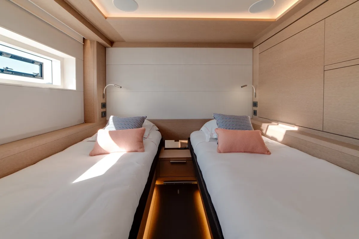 Cabin on Zenit, a Lagoon Seventy 8 catamaran at Olbia, Italy