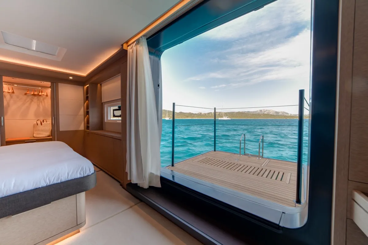 Cabin on Zenit, a Lagoon Seventy 8 catamaran at Olbia, Italy