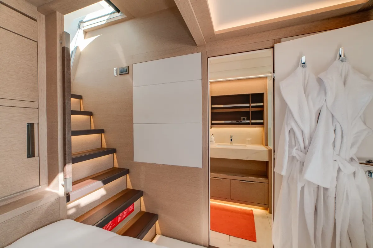 Cabin on Zenit, a Lagoon Seventy 8 catamaran at Olbia, Italy