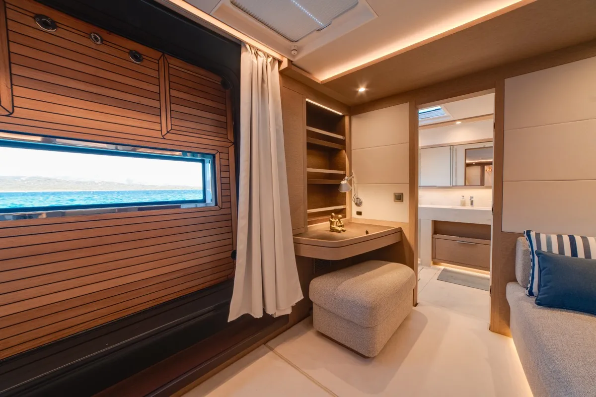 Cabin on Zenit, a Lagoon Seventy 8 catamaran at Olbia, Italy