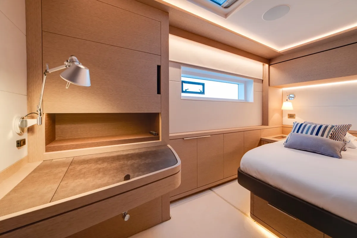 Cabin on Zenit, a Lagoon Seventy 8 catamaran at Olbia, Italy