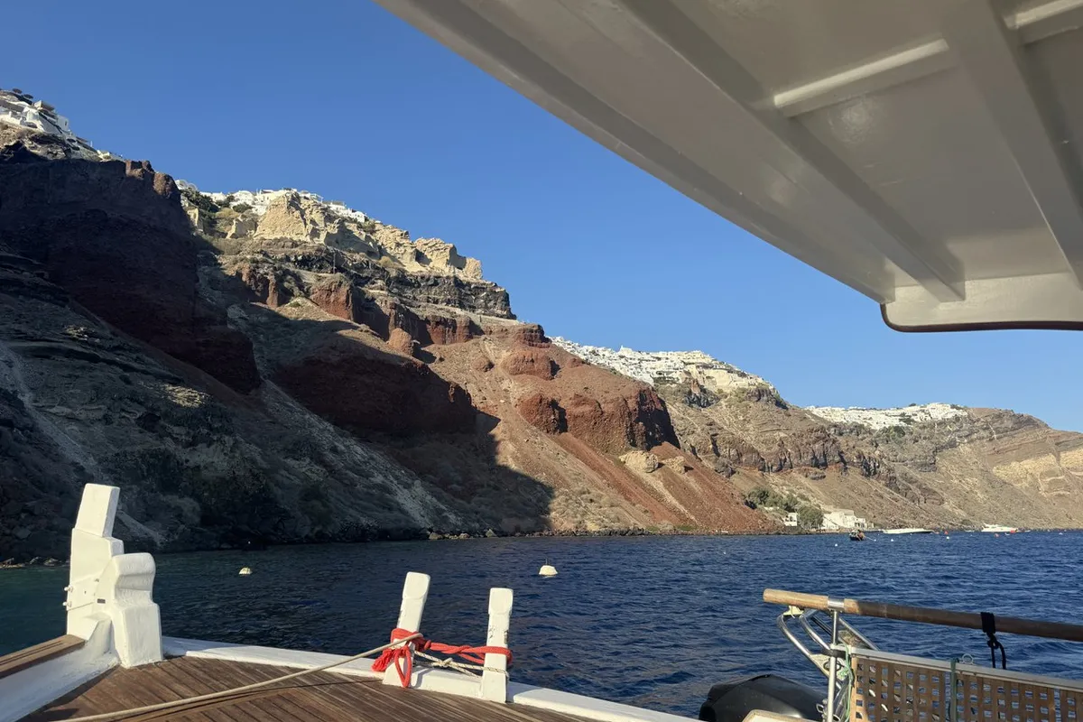 Deck of Kymatia, a Custom Made Trehandiri sailboat at Thira Municipal Unit, Greece