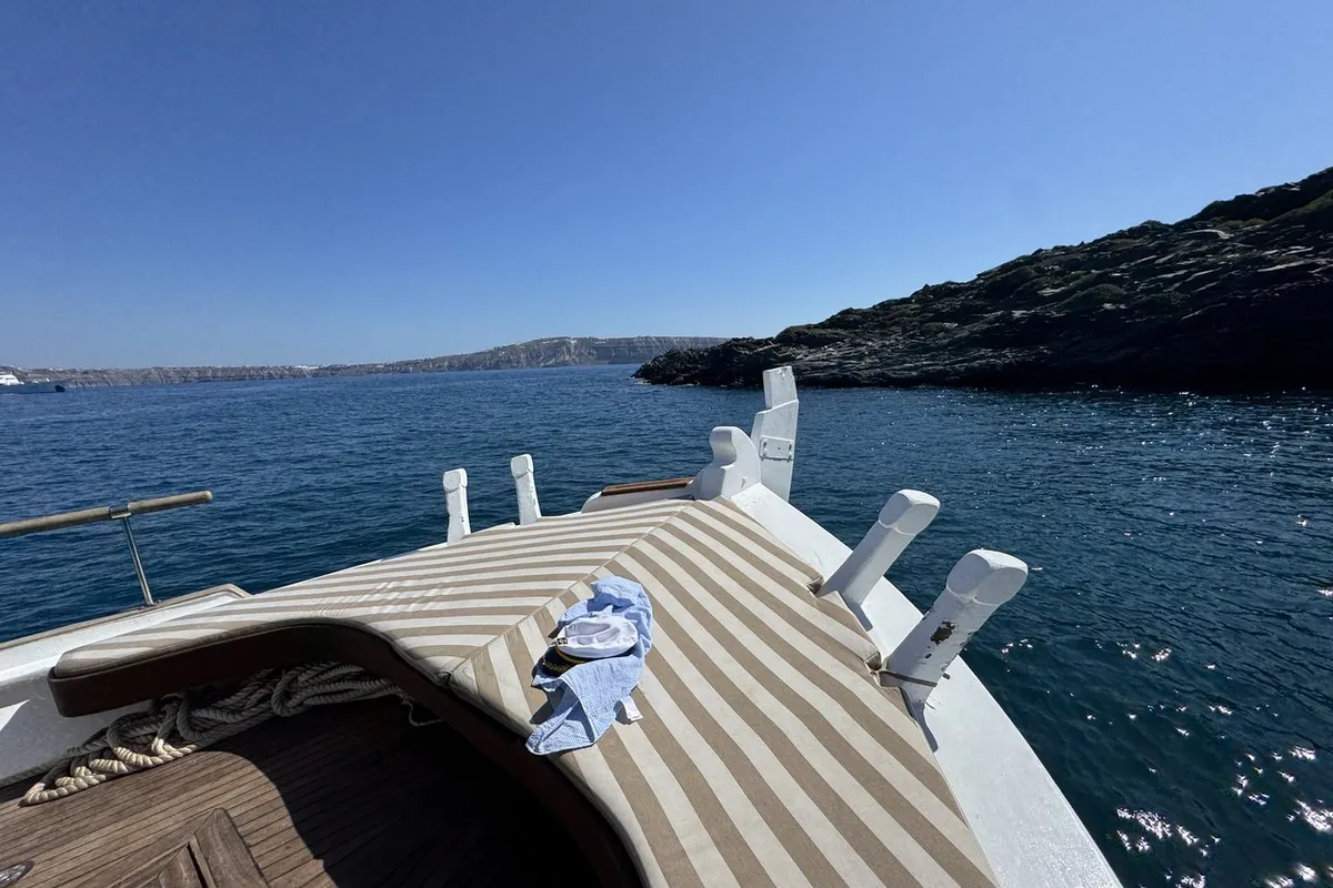 Deck of Kymatia, a Custom Made Trehandiri sailboat at Thira Municipal Unit, Greece